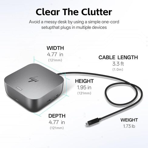 محطة إرساء HP للكمبيوتر المحمول بشاشة مزدوجة وحزمة شحن - قاعدة HP Thunderbolt 4 Ultra 100W G6 مع محول تيار متردد 100W وكابل HDMI وDP وكابل USB-C in Kuwait