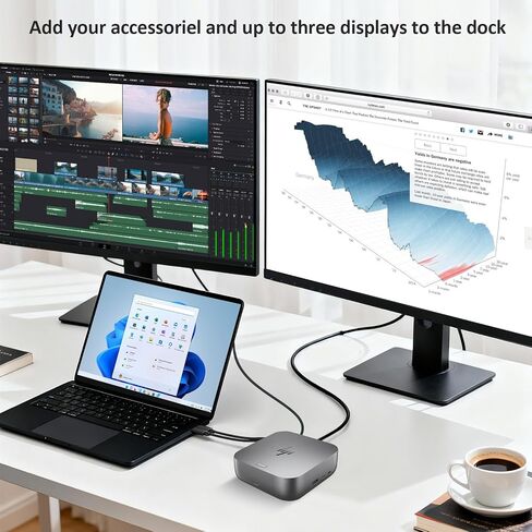 محطة إرساء HP للكمبيوتر المحمول بشاشة مزدوجة وحزمة شحن - قاعدة HP Thunderbolt 4 Ultra 100W G6 مع محول تيار متردد 100W وكابل HDMI وDP وكابل USB-C in Kuwait