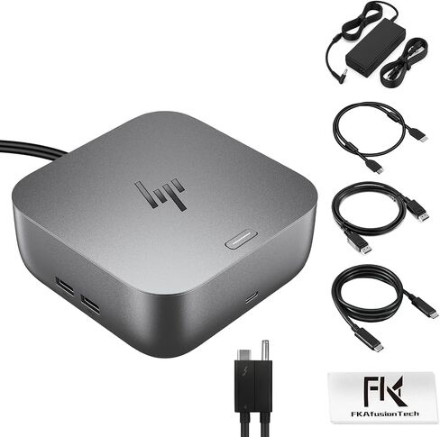 محطة إرساء HP للكمبيوتر المحمول بشاشة مزدوجة وحزمة شحن - قاعدة HP Thunderbolt 4 Ultra 100W G6 مع محول تيار متردد 100W وكابل HDMI وDP وكابل USB-C in Kuwait