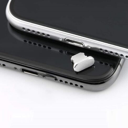 Anti Dust Plug Metal Covers Compatible with iPhone17 16 15 14 13 12 11 X XS XR 8 7 SE Mini Plus Pro Max iPad AirPods 4 Pack, Lightning Charging Port Charm Dust Protector with Plug Holder (Silver) in Saudi Arabia
