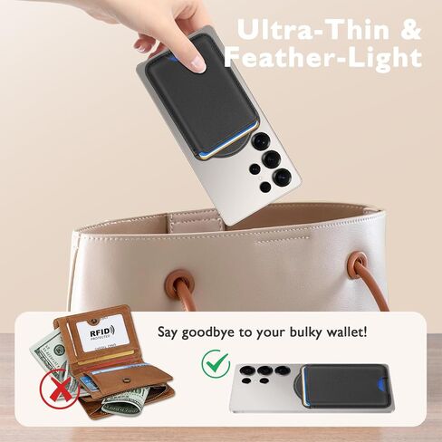 Compatible with Magsafe Wallet Magnetic Card Holder - Phone Wallet for Samsung Galaxy S25 Series,for iPhone 17/16/15/14/13/12 Series for Women Men for Apple Mag RFID Magnet Fit 3 Cards,Black in Saudi Arabia