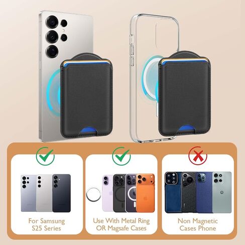 Compatible with Magsafe Wallet Magnetic Card Holder - Phone Wallet for Samsung Galaxy S25 Series,for iPhone 17/16/15/14/13/12 Series for Women Men for Apple Mag RFID Magnet Fit 3 Cards,Black in Saudi Arabia