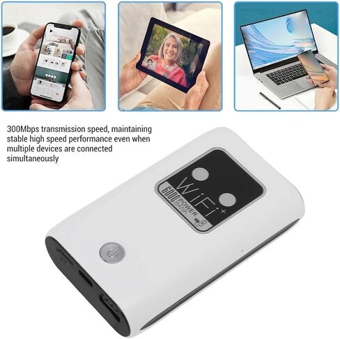 مودم USB محمول 4G، نقطة اتصال محمولة غير مقفلة بسرعة 300 ميجا بت في الثانية مع فتحة لبطاقة SIM، جهاز توجيه بطارية طويل الأمد وقابل لإعادة الشحن بقدرة 6000 مللي أمبير في الساعة، ملاحظة: بطاقة SIM غير متضمنة in Saudi Arabia