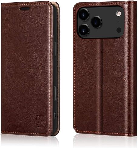 Belemay Leather Wallet Case Compatible with iPhone 17 Pro Max, Premium Cowhide Leather Two-Tone Effect, RFID Blocking Card Holders, Shockproof TPU Shell, Kickstand, Protective Flip Cover, 6.9", Brown in Saudi Arabia