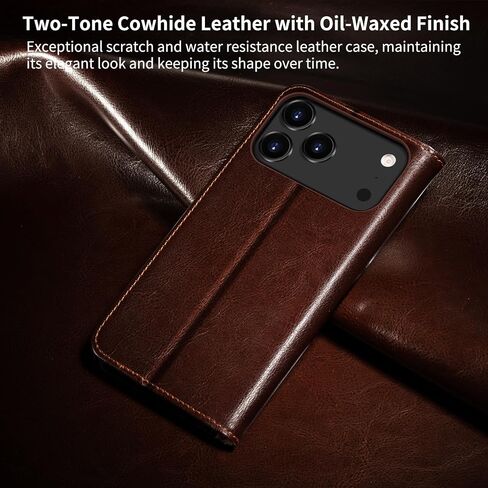 Belemay Leather Wallet Case Compatible with iPhone 17 Pro Max, Premium Cowhide Leather Two-Tone Effect, RFID Blocking Card Holders, Shockproof TPU Shell, Kickstand, Protective Flip Cover, 6.9", Brown in Saudi Arabia