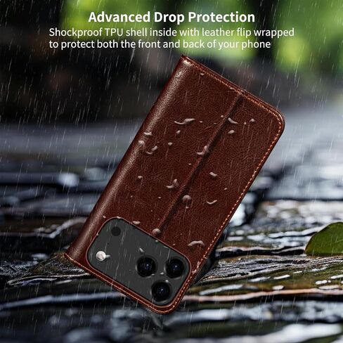 Belemay Leather Wallet Case Compatible with iPhone 17 Pro Max, Premium Cowhide Leather Two-Tone Effect, RFID Blocking Card Holders, Shockproof TPU Shell, Kickstand, Protective Flip Cover, 6.9", Brown in Saudi Arabia