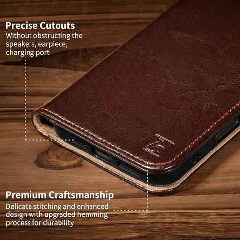 Belemay Leather Wallet Case Compatible with iPhone 17 Pro Max, Premium Cowhide Leather Two-Tone Effect, RFID Blocking Card Holders, Shockproof TPU Shell, Kickstand, Protective Flip Cover, 6.9", Brown in Saudi Arabia
