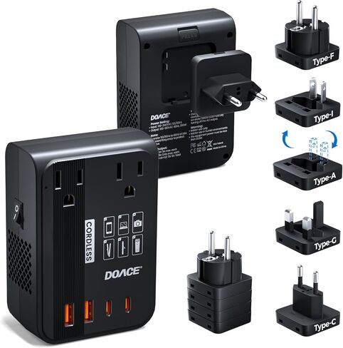 DOACE Voltage Converter US to Europe - 220V to 110V Converter for European Travel, Power Converter Adapter Combo with PD Chargers for Hair Straightener Shaver Toothbrush CPAP Camera Cell Phone in Kuwait