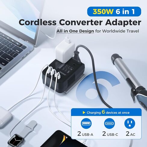 DOACE Voltage Converter US to Europe - 220V to 110V Converter for European Travel, Power Converter Adapter Combo with PD Chargers for Hair Straightener Shaver Toothbrush CPAP Camera Cell Phone in Kuwait