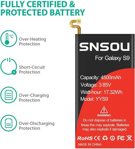 بطارية Galaxy S9، بطارية بديلة SNSOU 4500 مللي أمبير في الساعة EB-BG960ABE Li-Polymer لهاتف Galaxy S9 G960 G960A G960V G960U G960F G960W مع أدوات استبدال الإصلاح in Kuwait