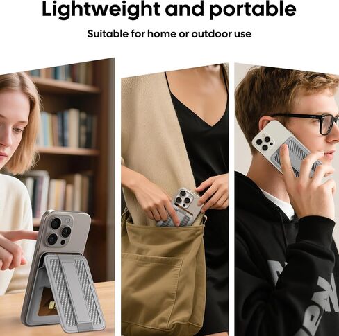 For MagSafe wallet stand with Grip, Magnetic Phone Wallet, Magnetic wallets for iPhone 17/16/15/14/13/12 series, Only 1-2 cards, carbon fiber card holder, RFID Blocking, Grey in Saudi Arabia