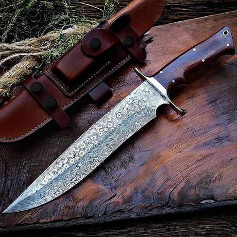 BIGCAT ROAR Patriot - Handmade Damascus Steel Fixed Blade Hunting Knife 14" - Walnut Wood Handle & Leather Sheath - Bushcraft Outdoor Camp & Survival Long EDC Knife - Collector Gifts for Men in Saudi Arabia