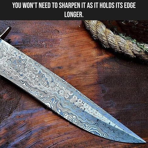 BIGCAT ROAR Patriot - Handmade Damascus Steel Fixed Blade Hunting Knife 14" - Walnut Wood Handle & Leather Sheath - Bushcraft Outdoor Camp & Survival Long EDC Knife - Collector Gifts for Men in Saudi Arabia