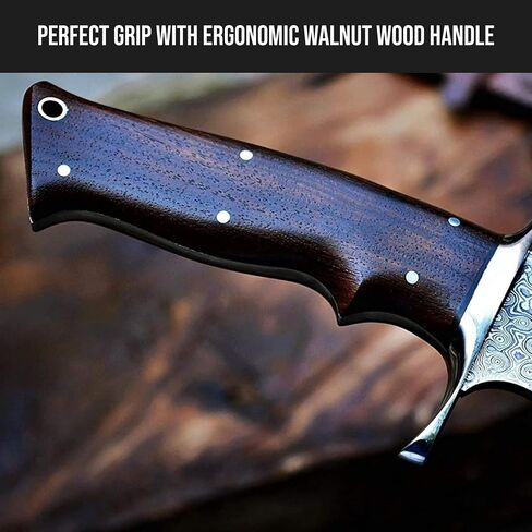 BIGCAT ROAR Patriot - Handmade Damascus Steel Fixed Blade Hunting Knife 14" - Walnut Wood Handle & Leather Sheath - Bushcraft Outdoor Camp & Survival Long EDC Knife - Collector Gifts for Men in Saudi Arabia