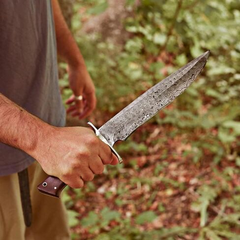 BIGCAT ROAR Patriot - Handmade Damascus Steel Fixed Blade Hunting Knife 14" - Walnut Wood Handle & Leather Sheath - Bushcraft Outdoor Camp & Survival Long EDC Knife - Collector Gifts for Men in Saudi Arabia