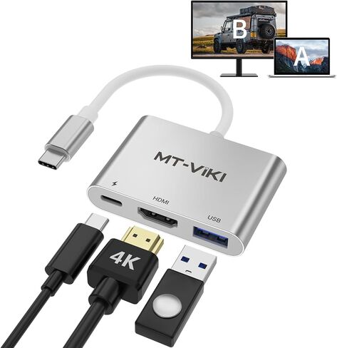MT-VIKI 4K60HZ USB C Splitter Type-C on Dual HDMI Adapter 4 in 1 Supports W/PD 100W Charging Compatible for Windows MacBook etc. with USB 2.0 in Saudi Arabia