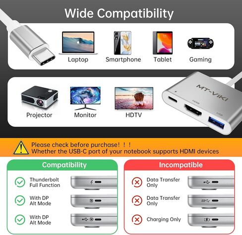 MT-VIKI 4K60HZ USB C Splitter Type-C on Dual HDMI Adapter 4 in 1 Supports W/PD 100W Charging Compatible for Windows MacBook etc. with USB 2.0 in Saudi Arabia