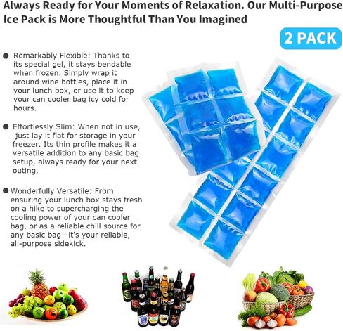 Flexible Ice Sheet 2-Pack - 4.9x13.4 Inch Reusable Freezer Packs for Lunch Box, Cooler, & Bags - Stay Flexible When Frozen, BPA Free, No Leak Gel Ice Packs for Food, Drinks, Work, BBQ, Camping in Saudi Arabia