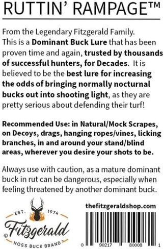 Fitzgerald Ruttin' Rampage Dominant Buck Lure, 4 fl oz, Premium Hunting Scent in Saudi Arabia