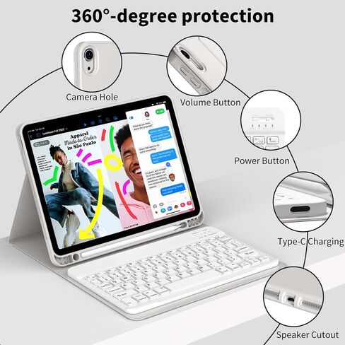 حافظة لوحة المفاتيح لجهاز iPad (A16) الجيل الحادي عشر مقاس 11 بوصة 2025 والآيباد الجيل العاشر 10.9 بوصة 2022 مع حامل | لوحة مفاتيح بلوتوث لاسلكية قابلة للفصل | غلاف خلفي ناعم من مادة TPU | النوم/الاستيقاظ التلقائي (رمادي) in Kuwait