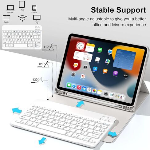 حافظة لوحة المفاتيح لجهاز iPad (A16) الجيل الحادي عشر مقاس 11 بوصة 2025 والآيباد الجيل العاشر 10.9 بوصة 2022 مع حامل | لوحة مفاتيح بلوتوث لاسلكية قابلة للفصل | غلاف خلفي ناعم من مادة TPU | النوم/الاستيقاظ التلقائي (رمادي) in Kuwait