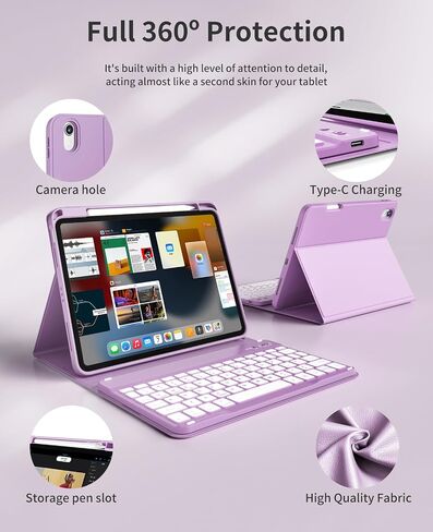 حافظة لوحة المفاتيح لجهاز iPad (A16) الجيل الحادي عشر مقاس 11 بوصة 2025 والآيباد الجيل العاشر 10.9 بوصة 2022 مع حامل | لوحة مفاتيح بلوتوث لاسلكية قابلة للفصل | غلاف خلفي ناعم من مادة TPU | النوم/الاستيقاظ التلقائي (رمادي) in Saudi Arabia