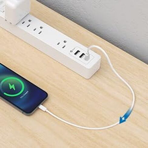 NTONPOWER سلك تمديد طويل 25 قدم، سلك تمديد مسطح تحت السجاد، سلك طويل لشريط الطاقة، شريط طاقة مثبت على الحائط مع 4 منافذ 2 USB A + USB C، حماية من التحميل الزائد للداخلية، المنزل، النوم، المكتب in Kuwait