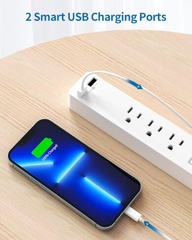 NTONPOWER سلك تمديد طويل 25 قدم، سلك تمديد مسطح تحت السجاد، البساط، الباب، سلك طويل لشريط الطاقة، شريط طاقة مثبت على الحائط مع 4 منافذ 2 USB، حماية من التحميل الزائد للداخلية، المنزل، النوم، المكتب in Kuwait