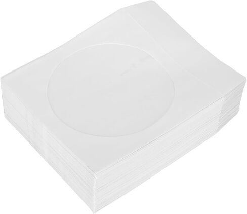 Fydun Premium CD DVD Sleeves with Rear Flap Design - 100Pcs Thick Paper Envelopes 4.7in Discs - Clear Window Easy Sorting and Storage in Saudi Arabia