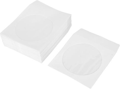 Fydun Premium CD DVD Sleeves with Rear Flap Design - 100Pcs Thick Paper Envelopes 4.7in Discs - Clear Window Easy Sorting and Storage in Saudi Arabia
