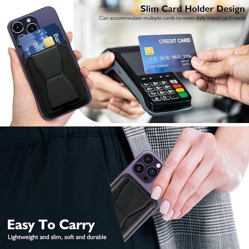 Adhesive Phone Wallet Stand – 3-in-1 Leather Card Holder with Kickstand & Grip, Slim RFID Blocking Wallet Fits iPhone 17/16/15/14/13/12 Series & Android, Holds 3 Cards – Black in Saudi Arabia