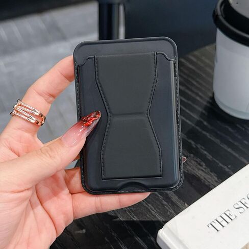 Adhesive Phone Wallet Stand – 3-in-1 Leather Card Holder with Kickstand & Grip, Slim RFID Blocking Wallet Fits iPhone 17/16/15/14/13/12 Series & Android, Holds 3 Cards – Black in Saudi Arabia