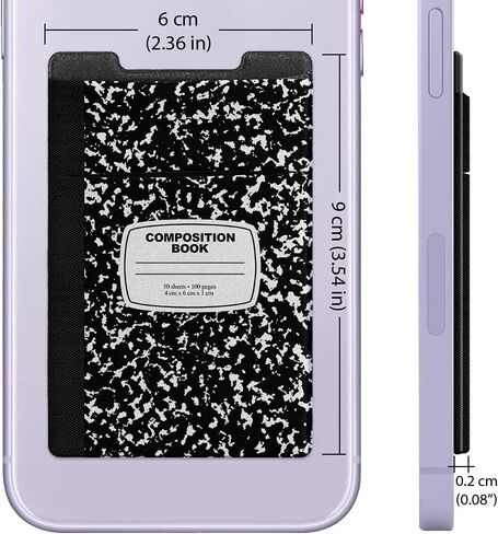 FINCIBO Microfiber Lycra Self-Adhesive Universal Credit Card Holder Wallet for All Smart Mobile Cell Phones, Black Composition Book in Kuwait