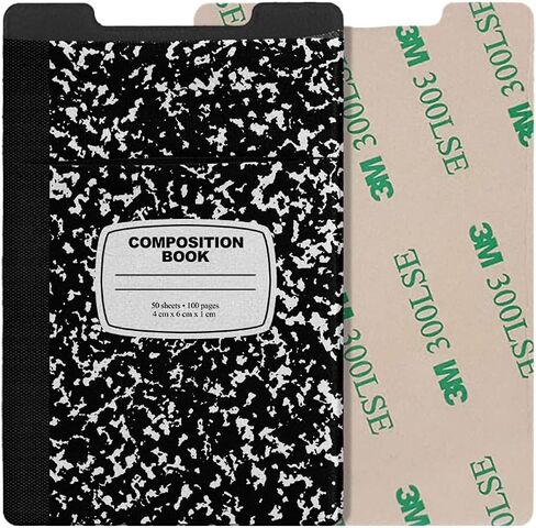 FINCIBO Microfiber Lycra Self-Adhesive Universal Credit Card Holder Wallet for All Smart Mobile Cell Phones, Black Composition Book in Kuwait