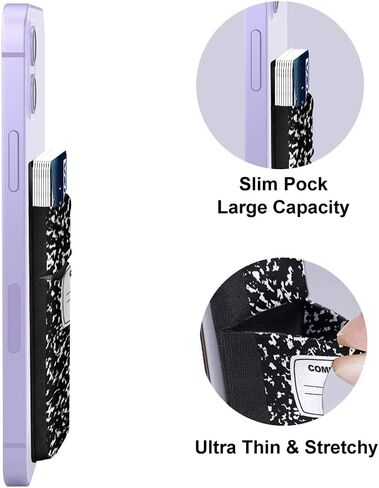 FINCIBO Microfiber Lycra Self-Adhesive Universal Credit Card Holder Wallet for All Smart Mobile Cell Phones, Black Composition Book in Kuwait
