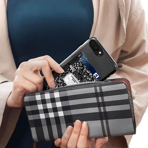 FINCIBO Microfiber Lycra Self-Adhesive Universal Credit Card Holder Wallet for All Smart Mobile Cell Phones, Black Composition Book in Kuwait