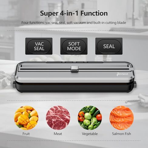 [2025 New] Vacuum Sealer Machine for Food, 4-in-1 Automatic Food Vacuum Sealer for Food Storage with Built-in Cutter & 30 Bags – Airtight Sealing Machine for Meat, Vegetables, Fruits, Snacks in Saudi Arabia