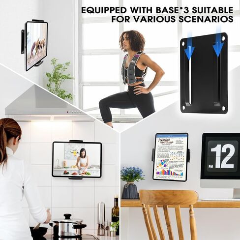Tablet Wall Mount with 3*Universal Bases，360° Rotating iPad Wall Mount Holder,Compatible with 4.7"-13" iPad Pro Air Mini/Smartphone/eReader/Kindle Fire HD/Galaxy Tab in Saudi Arabia