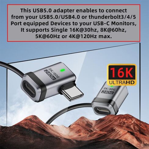 محول NFHK 90 درجة USB5.0 80 جيجابت في الثانية ذكر إلى أنثى محول تمديد بزاوية يسار يمين مع سلسلة مفاتيح حبل 240 وات 16K 8K 5K متوافق مع USB4.0 Thunderbolt3/4/5 in Kuwait