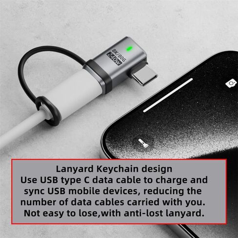 محول NFHK 90 درجة USB5.0 80 جيجابت في الثانية ذكر إلى أنثى محول تمديد بزاوية يسار يمين مع سلسلة مفاتيح حبل 240 وات 16K 8K 5K متوافق مع USB4.0 Thunderbolt3/4/5 in Kuwait
