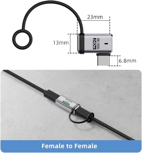 محول NFHK 90 درجة USB5.0 80 جيجابت في الثانية ذكر إلى أنثى محول تمديد بزاوية يسار يمين مع سلسلة مفاتيح حبل 240 وات 16K 8K 5K متوافق مع USB4.0 Thunderbolt3/4/5 in Kuwait