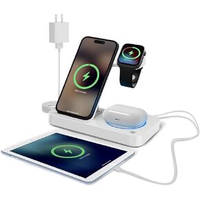 4 in 1 Wireless Charging Station for iPhone, Apple Watch & AirPods - Wireless Charger for iPhone Series 16/15/14/13/12 - Apple iWatch Series 7/9/8 with Extra USB Port & Foldable Design – Black in Saudi Arabia