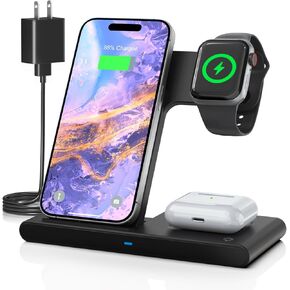 Foldable 3in1 Wireless Charging Station: Travel Portable Charger Dock for iPhone 16e 16 15 14 13 12 - Apple Watch 10 9 8 7 6 5 4 3 2 Se Ultra - AirPods Pro 4 3 2, Compact Stand for Multiple Device in Saudi Arabia