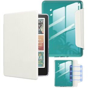 حافظة مغناطيسية قابلة للفصل لجهاز Kindle Paperwhite الجديد تمامًا مقاس 7 بوصات الجيل الثاني عشر 2024 وKindle Colorsoft 2025، غطاء من جلد البولي يوريثان وغطاء خلفي صلب شفاف مع خاصية النوم/الاستيقاظ التلقائي، أرجواني فاتح in Saudi Arabia