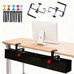 Under Desk Cable Management Tray, 48" Extra Large No Drill Cord Organizer with Easy to Clean Oxford Fabric, Clamp On Power Stripe Holder for Home Office & Gaming Space in Saudi Arabia