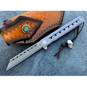 سكين جيب دمشقي من TACTICAL GEARZ، Onyx XT، مقبض تيتانيوم Tc4، 67 شفرة دمشقية متعددة الطبقات وVG10 Core (حزمة الوحش البلاتينية XT) in Kuwait