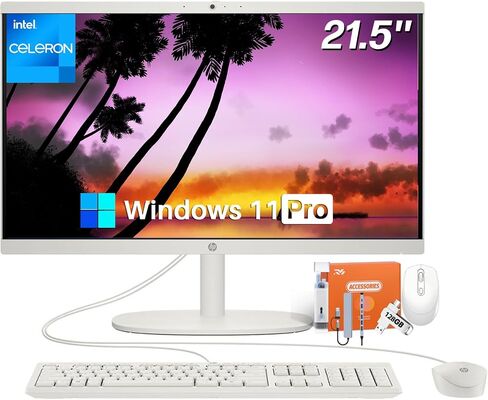كمبيوتر مكتبي HP الكل في واحد، Windows 11 Pro، 32 جيجا DDR4، 1 تيرابايت SSD، Intel Celeron J4025، 21.5 بوصة FHD مضاد للتوهج، WiFi 6، كمبيوتر منزلي، لوحة مفاتيح وماوس سلكي، أجهزة كمبيوتر الكل في واحد، مع ملحقات in Saudi Arabia