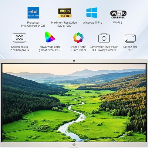 كمبيوتر مكتبي HP الكل في واحد، Windows 11 Pro، 32 جيجا DDR4، 1 تيرابايت SSD، Intel Celeron J4025، 21.5 بوصة FHD مضاد للتوهج، WiFi 6، كمبيوتر منزلي، لوحة مفاتيح وماوس سلكي، أجهزة كمبيوتر الكل في واحد، مع ملحقات in Saudi Arabia