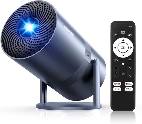 [متوافق مع Netflix/التركيز الكهربائي] جهاز عرض صغير مع واي فاي وبلوتوث - 1080P 4K يدعم جهاز عرض خارجي محمول، جهاز عرض ذكي YOWHICK 270 درجة للأفلام الليلية/السقف/المسرح المنزلي in Kuwait