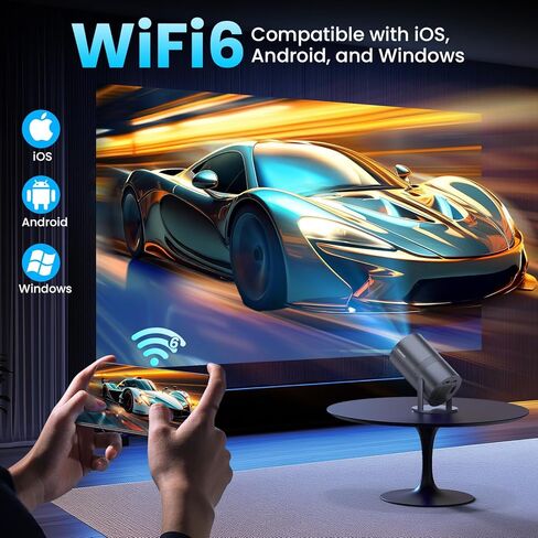 [متوافق مع Netflix/التركيز الكهربائي] جهاز عرض صغير مع واي فاي وبلوتوث - 1080P 4K يدعم جهاز عرض خارجي محمول، جهاز عرض ذكي YOWHICK 270 درجة للأفلام الليلية/السقف/المسرح المنزلي in Kuwait